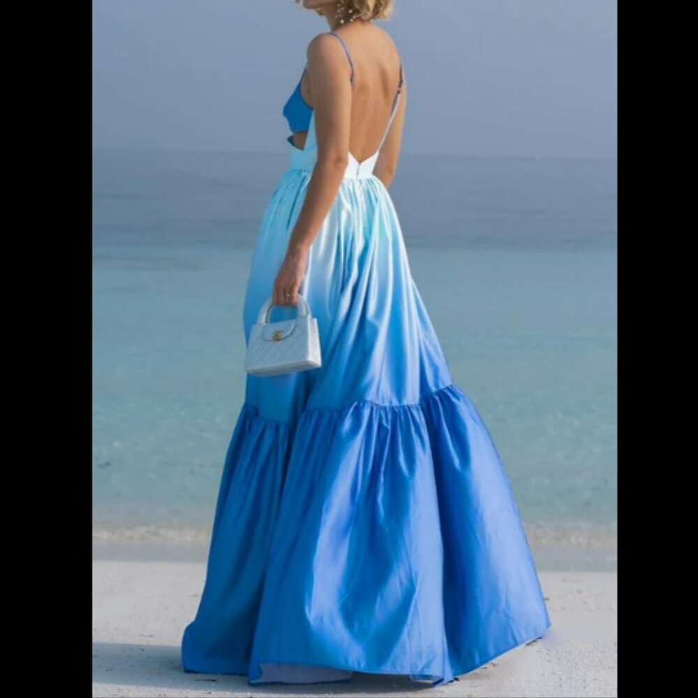 Commense Blue Ombre Backless Cutout Cami Maxi Dress with Tags Sz L - Picture 3 of 16
